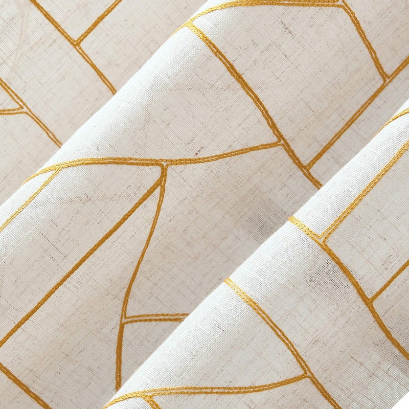 Archaeo Fragmented Geometric Embroidery Mid-Century Modern Natural Linen Blend Curtain, 50" x 95", Gold/Linen - Image 3